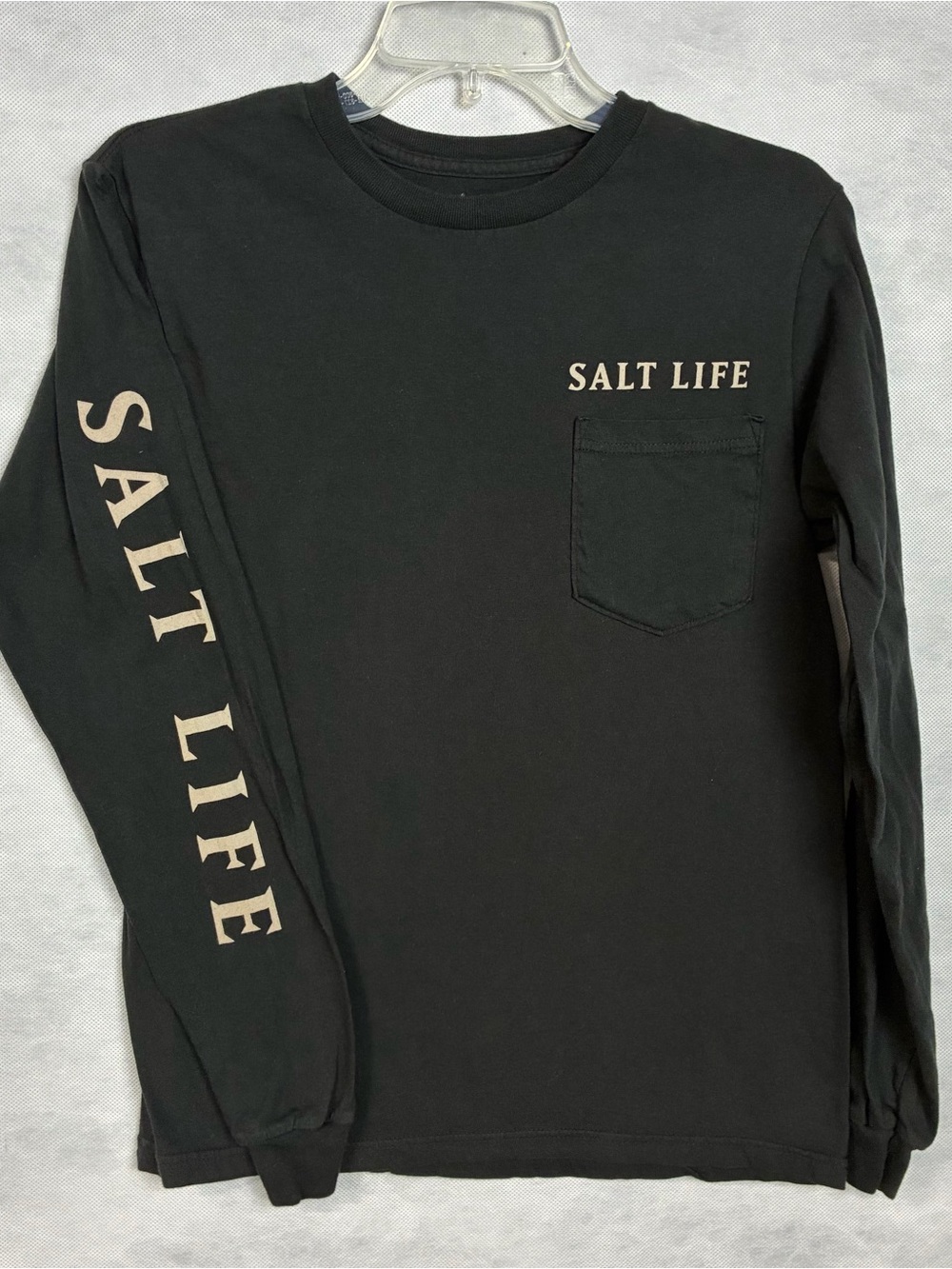Salt Life Men's Long Sleeve T Shirt Sz Small Black Graphic Fish Pocket